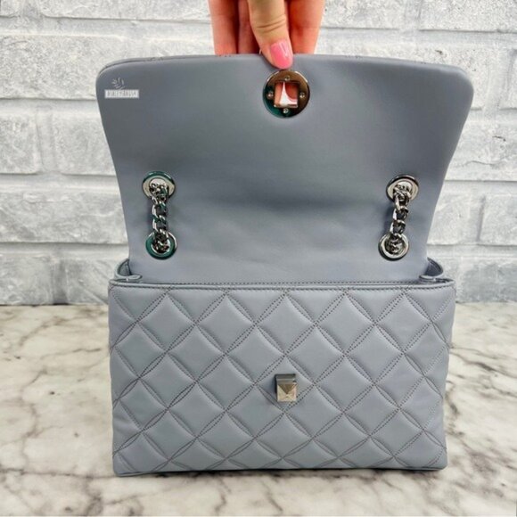 Kate Spade Natalia Quilted Leather Medium Flap Crossbody In Brushed Steel - Picture 9 of 12